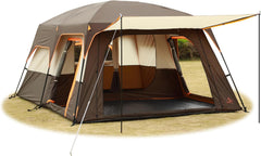 KTT Extra Large Tent 10-12 Person(B),Family Cabin Tents,2 Rooms,Straight Wall,3 Doors and 3 Window with Mesh,Waterproof,Double Layer,Big Tent for Outdoor,Picnic,Camping,Family Gathering.