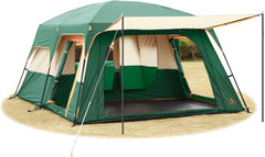 KTT Extra Large Tent 10-12 Person(B),Family Cabin Tents,2 Rooms,Straight Wall,3 Doors and 3 Window with Mesh,Waterproof,Double Layer,Big Tent for Outdoor,Picnic,Camping,Family Gathering.