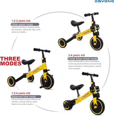 دايونغ دراجة ثلاثية العجلات للاطفال 3 في 1 مع 3 عجلات، دراجة ثلاثية العجلات للاطفال بعمر 1-4 سنوات، دراجة توازن مع دواسة قابلة للازالة للاولاد والبنات (اصفر)