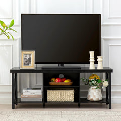 154 * 41 * 62cm TV Stand for TV up to 55 Inches, TV Cabinet with Open Storage, TV Console Unit with Shelving for Living Room, black