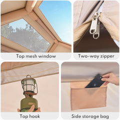 Inflatable Tents for Camping, Blow Up Tent with Hand Pump, 3-4 Person Air Glamping Tent with Canopy, Easy Setup 4 Season Waterproof Windproof Outdoor Glamping House(Brown)