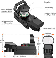 EZshoot Red Green Dot Gun Sight Scope Reflex Sight, 4 Adjustable Reticles Holographic Optic with 20mm Rail Mount