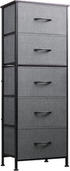 Fabric Storage Dresser, 5-Drawer Vertical Dresser for Bedroom, Storage Organizer with Fabric Bins, Wooden Top, Durable Steel Frame, Drawer Chest for Closets & Hallways
