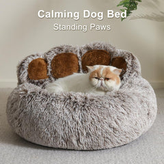 Calming Dog and Cat Bed,Indoor High Cushion Dog Bed, Round Fluffy Pet Bed, Cozy Plush Cuddly Dog Bed, Cute Cartoon Soft Bed, Size for Puppies and Cats(Grey, M(56 * 56 * 15cm))