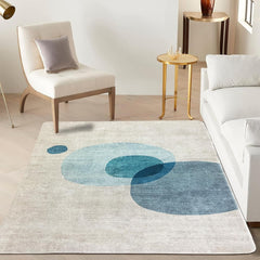 Tinyboy-hbq Area Rug Short Pile Living room Carpet Modern Geometric Design Rugs Circular Pattern Rug Non-slip Decorative Rugs for Bedroom (160 x 200 cm, Light blue/beige)