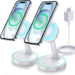 Magnetic Wireless Charger Stand 15W Fast Mag-Safe Charger for iPhone 16/16 Pro/16 Plus/16 Pro Max/15/14/13/12 Series Magnet Wireless Charging Station/Pad with Sleep-Friendly Light for AirPods