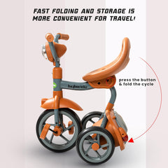 بايبي دراجة ثلاثية العجلات للاطفال من فلاير قابلة للطي مع ضربة خلفية وضوء راس للاطفال من عمر 2-5 سنوات للاولاد والبنات (برتقالي)