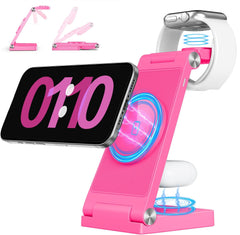 2025 Magnetic Wireless Mag-Safe Charging Station, 3 in 1 Fast Max Charging for iPhone 16 15 14 13 12 Pro Max Plus, Charger Stand for Apple Watch Series & Air pods 4 3 2 Pro, Gifts for Men