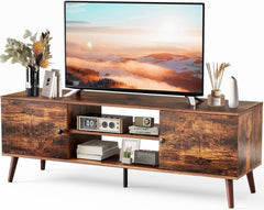 TV Stand for 55 60 inch TV, Modern Mid Century Entertainment Center with Storage, Media Console Table 2 Cabinet, Soft Hinge, Handle Door, Wooden Living Room, Office Furniture, Bedroom(black)