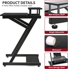 Computer Mobile Workstation Desk Table with Monitor Shelf Study Writing Desk for Small Spaces Black