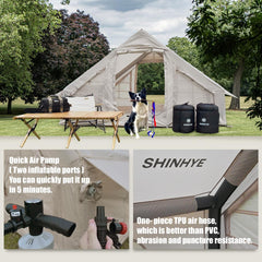 Inflatable Tent Air Tent Camping Tent 4 People with Pump Large Outdoor Oxford Tent Cabin Tent with Double Layer Mesh Windows and Convective Double Doors (M: 330 x 220 x 210 cm)