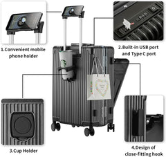 CAARANY Versatile Aluminum Frame Carry-On Luggage with USB Charging Port, Front Compartment, TSA Lock, Airline Approved Carry On Hardside Suitcase with Spinner Wheels