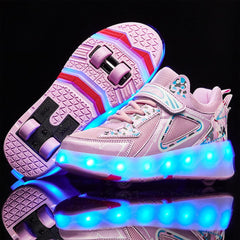 Mylindde Kids Roller Skates Shoes, 4 Wheels Roller Shoes, Roller Skates Sneaker, Sneakers with Wheels Become Sport, for Children Gift