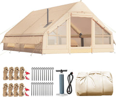 YOLENY Inflatable Tents for Camping, 4/6/8/10/12 Person Blow Up Tent with TPU Skylight, Mesh Windows,Stove Jack & Pump, Easy Setup 4 Season Glamping Tent, Waterproof & Windproof