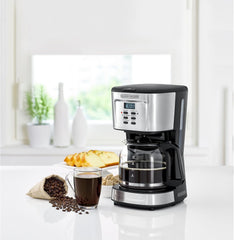 BLACK+DECKER 12-Cup Coffee Maker, 900W Programmable Drip Coffee Machine, 1.5L Glass Carafe, 24-Hour Timer, Keep Warm Function, LCD Display, Auto Shut-Off, Boil Dry Protection, Black - DCM85-B5