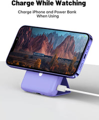 باور بانك لاسلكي مغناطيسي 5000 مللي امبير في الساعة 20 واط، شاحن محمول ومدخل USB نوع C وشاشة LED لسلسلة ايفون 15/14/13/12 | باور بانك سريع الشحن للجوال (ارجواني)