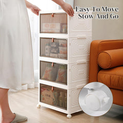 Chulovs Plastic Storage Bins with Lids, Stackable Storage Containers with Wheels, Folding Storage Boxes, Stackable Cabinet Storage Containers for Home Living Room Office Closet (2-Tier)