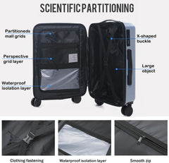 Winsoyya Suitcase Trolley Carry on Hand Cabin Luggage Hard Shell Travel Bag Lightweight, Silent Wheels Carry on Suitcase, with Cup Holder & USB Port, Front Pocket, 20 inch (Blue)