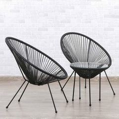 Black PE Rattan Balcony Table & Chair Set 90 × 72 × 39 cm