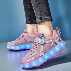 Mylindde Kids Roller Skates Shoes, 4 Wheels Roller Shoes, Roller Skates Sneaker, Sneakers with Wheels Become Sport, for Children Gift