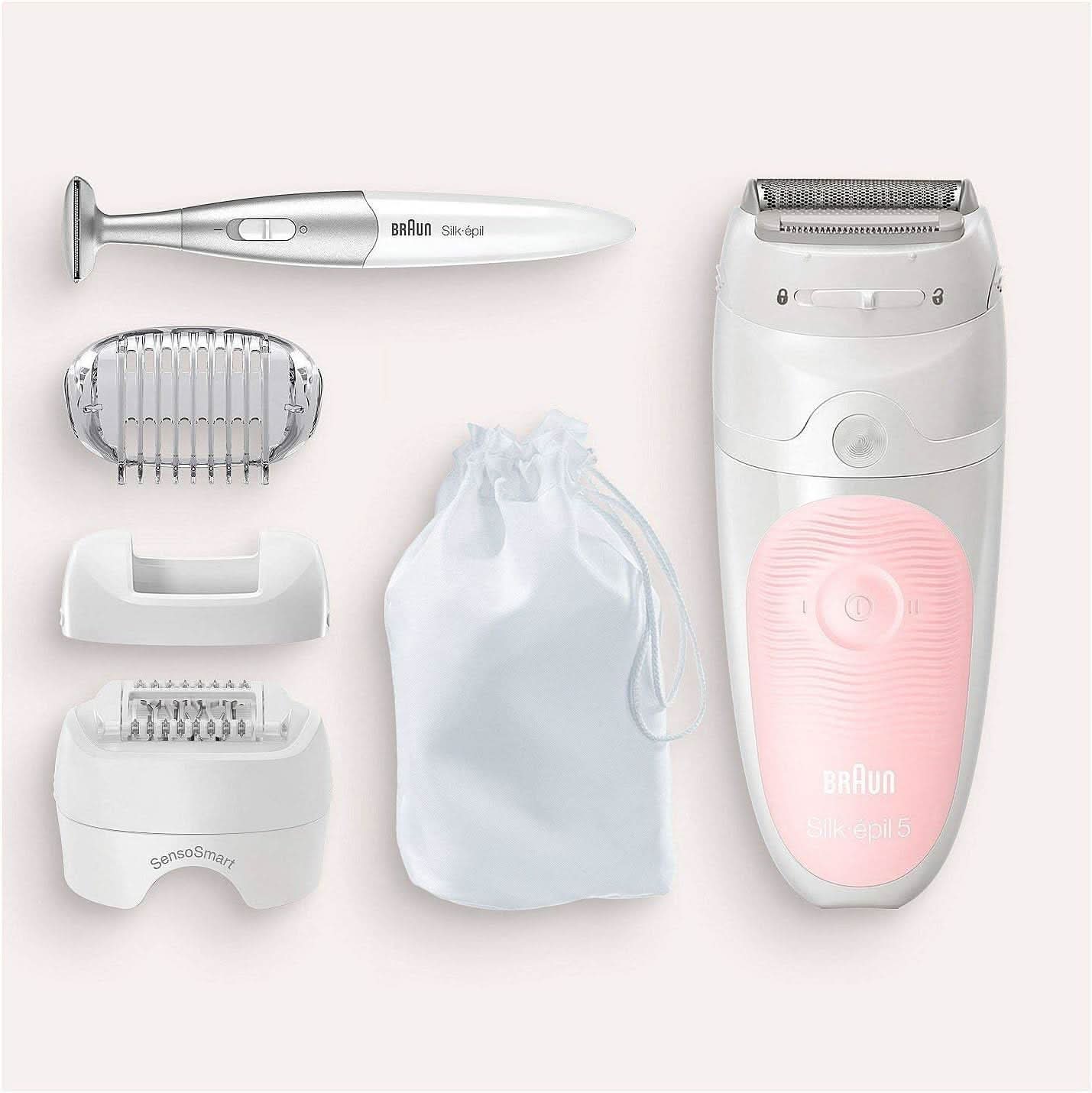 Silk epil ses 5820 wet & dry epilator + 3 extras incl. bikini styler & pouch, white/pink NE129 AL191 - Nimall