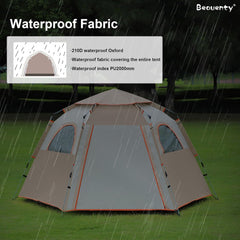 Beauenty Hexagonal Automatic Pop Up Tent with 2 Doors and 4 Windows, Waterproof Sunshade Portable Instant Dome Tent, Large Outdoor Camping Beach Picnic Fishing Tents for 5-8 People (Beige)