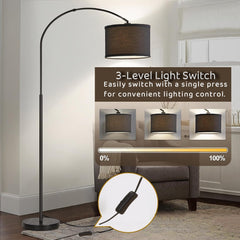 Bentifar Modern Dimmable Floor Lamp with Nordic Style,Adjustable Hanging Shade,Over Couch Reading Light,Standing Lamp for Living Room and Bedroom(Black)