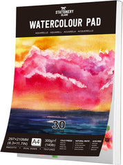 Stationery Island Watercolour Paper A4 300 g, 30 Sheets Watercolour Pad A4, Watercolour Paper for Watercolours, Watercolour Sketchbook, Watercolour Paper for Students, Beginners, Sketchbook