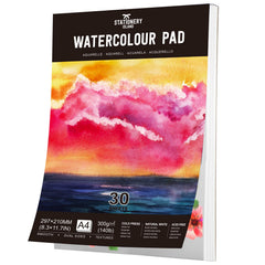 Stationery Island Watercolour Paper A4 300 g, 30 Sheets Watercolour Pad A4, Watercolour Paper for Watercolours, Watercolour Sketchbook, Watercolour Paper for Students, Beginners, Sketchbook