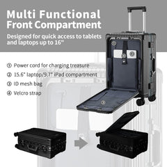 CAARANY Versatile Aluminum Frame Carry-On Luggage with USB Charging Port, Front Compartment, TSA Lock, Airline Approved Carry On Hardside Suitcase with Spinner Wheels