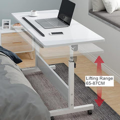 مكتب لابتوب محمول لجانب السرير بارتفاع قابل للتعديل مع 4 عجلات، طاولة جانبية قابلة للطي متعددة الوظائف للاريكة وغرفة النوم وغرفة المعيشة والمكتب وسرير المستشفى 60×40 سم، ابيض