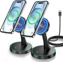Magnetic Wireless Charger Stand 15W Fast Mag-Safe Charger for iPhone 16/16 Pro/16 Plus/16 Pro Max/15/14/13/12 Series Magnet Wireless Charging Station/Pad with Sleep-Friendly Light for AirPods
