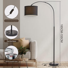 Bentifar Modern Dimmable Floor Lamp with Nordic Style,Adjustable Hanging Shade,Over Couch Reading Light,Standing Lamp for Living Room and Bedroom(Black)