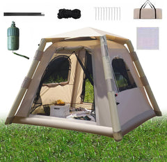 Camping Tent Inflatable, Easy Setup Portable 2-4 Persons Waterproof Windproof Outdoor Prevent for Camping, Festivals, Backyard, Sleepovers with Carry Bag Large Mesh Windows.