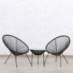 Black PE Rattan Balcony Table & Chair Set 90 × 72 × 39 cm