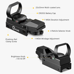 CVLIFE 1X22X33 Red Green Dot Gun Sight Scope Reflex Sight with 20mm Rail