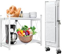 5 Tier Thickened Foldable Storage Rack with Wheels (Black, 5-Tier)