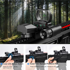 CVLIFE 1X22X33 Reflex Sight Red Dot Sight Red Green 4 Reticle Optics with Laser and Pressure Pad Switch for 20mm Rail
