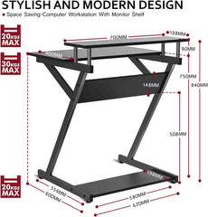 Computer Mobile Workstation Desk Table with Monitor Shelf Study Writing Desk for Small Spaces Black
