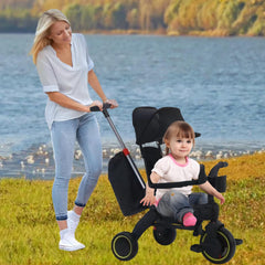 ماسرو دراجة ثلاثية العجلات للاطفال، هدايا عيد ميلاد وألعاب للاولاد والبنات من سن 1-3 سنوات، دراجة ثلاثية العجلات مع مقبض دفع ومسند ظهر وحزام امان، دراجة توازن 5 في 1 صغيرة الحجم وقابلة للطي، مناسبة