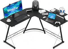 Bentifar L-Shaped Desk Computer Corner Table, 51" Home Gaming Desk, (Black, (51"+51") L x 18.2"W x 29.5"H)