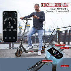 Electric Scooter for Adults, 500W Motor, Max 17-20 Mph Speed, 19 Miles Long Range, 8.5 Inch Solid Tires, Portable Folding E-Scooter for Commuting with Dual Brakes, APP Control & Front & Rear Lights