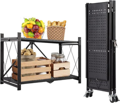 5 Tier Thickened Foldable Storage Rack with Wheels (Black, 5-Tier)