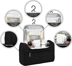 اماتير شنطة مكياج كبيرة للسفر | شنطة ادوات الزينة مقاومة للماء للنساء، شنطة مستحضرات التجميل والعناية بالبشرة مع مساحات تخزين متعددة | شنطة منظمة للمكياج للسفر، شنطة حمام لادوات النظافة (اسود)