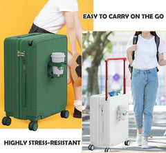 Winsoyya Suitcase Trolley Carry on Hand Cabin Luggage Hard Shell Travel Bag Lightweight, Wide Handle Cup Holder Silent Wheels USB Port Charging 20 Inch Cabin Bag (White)