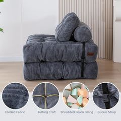 Portable Folding Sofa Bed, Convertible Sleeper Chair with Pillow & Back-Supported Foldable Mattress, Comfy Floor Lounge for Living Room/Bedroom, Dark Grey (Single)