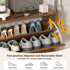 Foyer Narrow Shoe Storage Cabinet with 2 Flip Drawers & Fluted Panel, Freestanding Hidden Organizer for Entryway