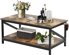 Coffee Table with Storage Shelft and 2 Tier Storage Shelf, Wooden Furniture, Dining Table for Home Living Room, Office, Desktop with Storage Shelf Modern Design Home Furniture, 100x55cm