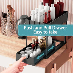 Under sliding cabinet basket organizer, 2 tier storage under cabinet bathroom under sink organizers and storage black under sink storage, multi purpose storage shelf for kitchen, bathroom, office