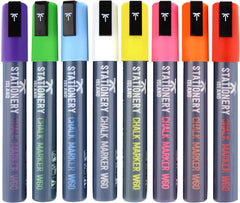 Stationery Island Chalk Pens D60 Pack Of 8 Neon Colours – 6mm Chisel Nibs. Dry Wipe Erase Liquid Chalk Markers. For Glass (Windows & Mirrors), Whiteboards, Signs And Non-Porous Blackboards